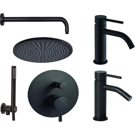 Set miscelatore lavabo, bidet e kit doccia colore nero opaco Paffoni Light KITLIG6NO