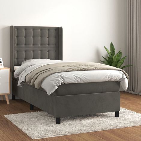 Lit Adulte Sommier et Matelas,Lit à sommier tapissier avec matelas Gris foncé 100x200 cm -BVN85718 (1/5)