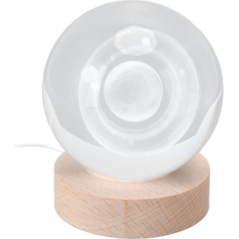 Lampe de nuit Saturne 3D en cristal, veilleuse LED en bois sculpté, ornement de table, cadeau pour les amis et les enfants, lumière colorée Saturne (1/5)