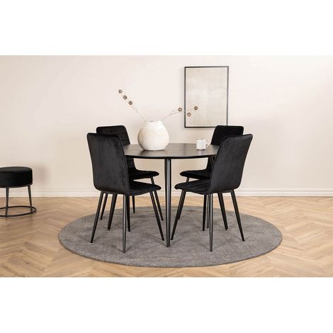 DippØ115BLBL Essgruppe Esstisch schwarz und 4 Windu Lyx Esszimmerstühle Velour schwarz.