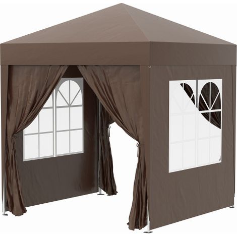 Tenda pieghevole 2x2 metri con 4 pareti laterali e finestre, protezione UV, inclusa borsa per il trasporto. Tessuto Oxford con struttura in acciaio robusto, color marrone.