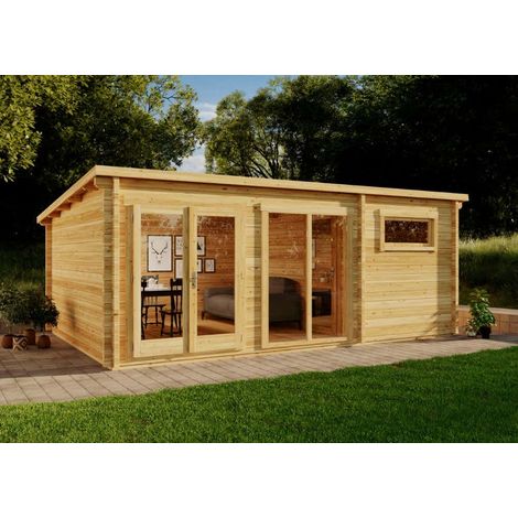 Carlsson – Abri de jardin bois Atrium-E 70 mm – Surface 21,96 m² – Double porte 154 x 185 cm – Toit en bois massif – Hauteur 230 cm (1/5)