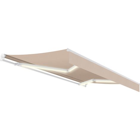 Rollmarkise 4x2,5 Sandbeige – Kabelloses LED-Licht – Solarladung