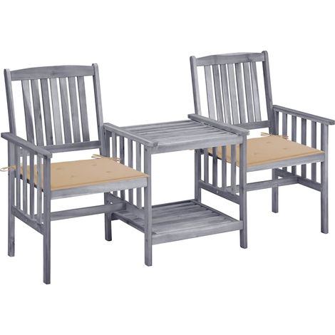 Chaises de jardin avec table à thé-Chaise de terrasse-Chaise d'extérieur et coussins Acacia solide 111982 (1/5)