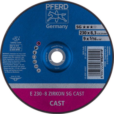 PFERD TOOLS Schruppscheibe E 230x8,3x22,23 mm ZIRKON Speziallinie SGP CAST für Guss 10 Stk (1/5)