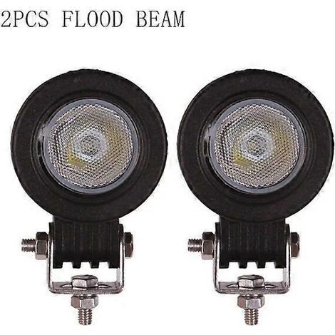Projecteur de travail LED 10 W 12 V/24 V 5 cm (2 pouces) pour mini-voiture, camion, quad, moto, 4x4, tracteur, vélo, clignotant, antibrouillard, phare de route, 2 projecteurs ronds. (1/5)