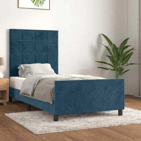 Cadre de lit 90 x 200 cm avec tête de lit réglable, velours bleu foncé, sans matelas, 27.95kg - PANGIVO (1/5)