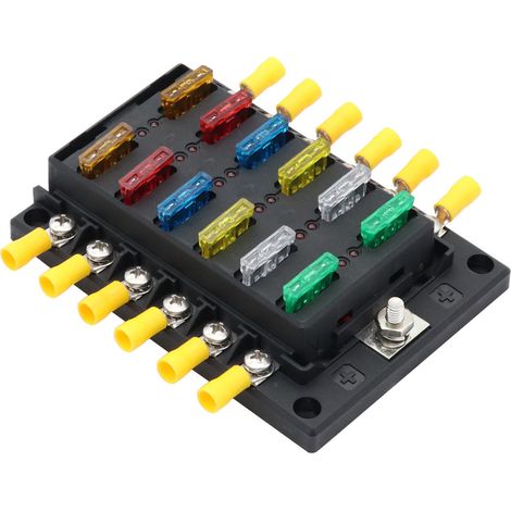 Boîtier 12 fusibles à lames 32V M5 avec couvercle plastique et voyant LED pour voiture bateau (1/5)
