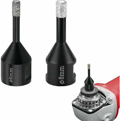 SHINING HOUSE Diamantbohrer, Fliesenbohrer, 2 Stück 6 mm/8 mm Bohrer mit M14-Gewinde, vakuumgelötete Bohrer zum Trockenbohren von Porzellanfliesen, Granit, Marmor und harten Fliesen (1/5)