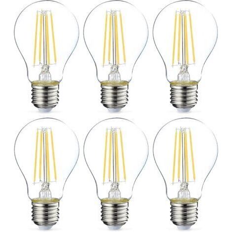 Ampoules LED Culot Edison à vis E27 8 W blanc chaud Filament transparent Intensité non variable, Lot de 6 (1/3)