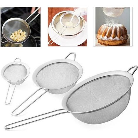 Passoire - Inox - Conique - Tamis Cuisine - 20 cm 14 cm 8 cm - Lot de 3