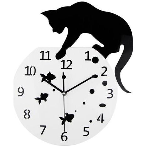 Fishbowl Chat Horloge/Horloges Murales Créatives/Maison BRICOLAGE Décoration Montre/Chat sur Horloge Salon Miroir 3D Conception Murale (1/5)