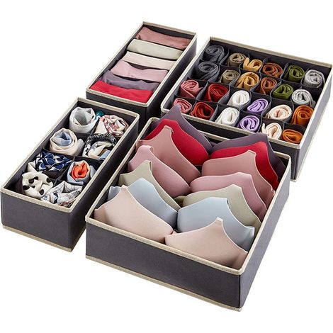Boîte de rangement pour sous-vêtements en tissu non tissé, organisateur pliable pour chaussettes, gris foncé, ensemble de 4 pièces