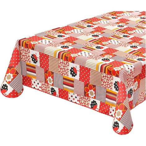 Tovaglia Antimacchia Cucina Coccinella Bordata Cotone Plastificato Proteggi Tavolo Copritavolo Rosso - 135x180 cm