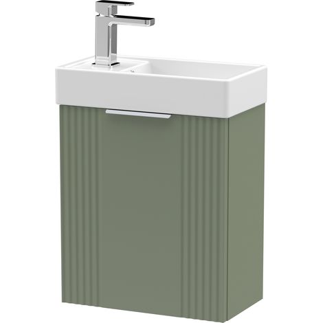 Nuie Deco Compact Wall Hung 1-Door Vanity Unit with Basin 400mm Wide - Satin Green