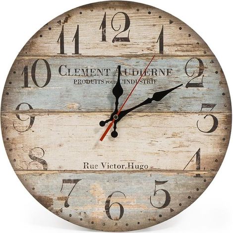Horloge Murale Vintage 30cm Style Rustique en Bois - Silencieuse, Cadran Lisible avec Minutes - Décoration pour Maison, Salon, Chambre, Bureau, Café ou Bar (1/5)