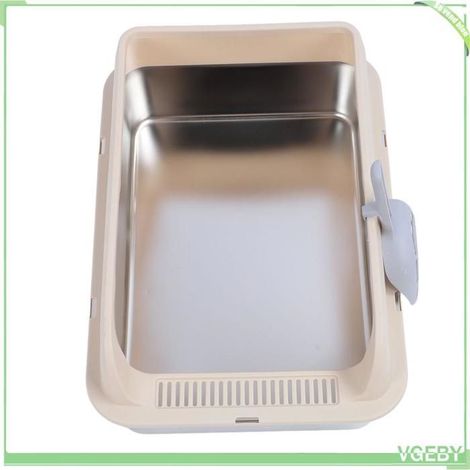 Bac à litière pour chat - FAFEICY - Acier inoxydable - Côtés hauts anti-fuite - Petite taille - Gris (1/5)