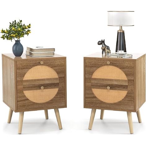 2Pcs Rattan Nightstand w/ 2 Drawers (1/5)