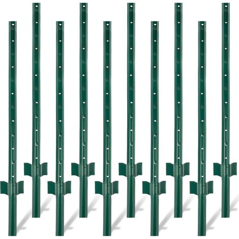 Lot de 10 poteaux clôture métal 213 cm enfonçables revêtement poudré, montage sans creuser jardin cour (1/5)