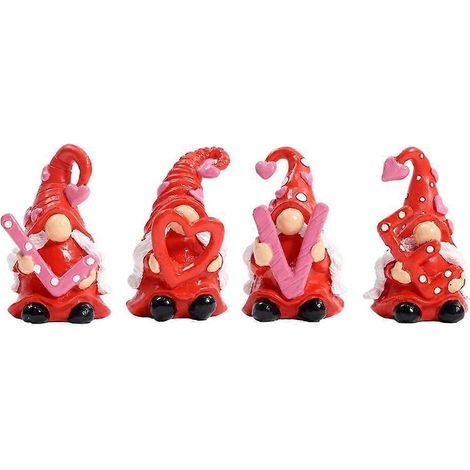 Lot de 4 figurines de gnomes en résine en forme de cœur pour la Saint-Valentin - Décorations et cadeaux (1/5)