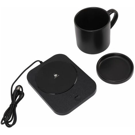 Chauffe tasse,Tasse à café chauffante électrique, 55℃ chaud constant, alimentation USB, avec tasse en céramique, pour le bureau, 5V,Noir (1/5)