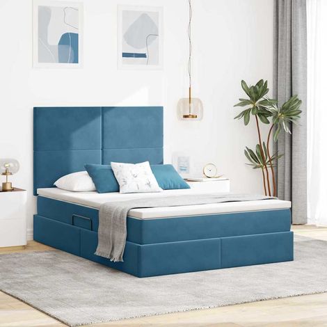 Bett mit Stauraum und LED mit LED Dunkelblau 140 x 200 cm Samt (1/5)