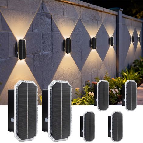 Solar-Wandleuchten für den Außenbereich, 1800 mAh, 3000–6500 K, IP65 6er-Pack, +20 % Effizienz, 3 Farbtemperaturen, nach oben und unten gerichtete Beleuchtung, für Garten, Zaun, Balkon und Terrasse (1/5)