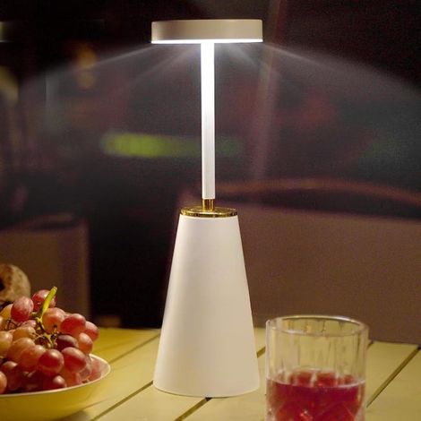 Lampe de table sans fil, lampe de bureau tactile LED, lampes de bureau à piles, lampes de lit rechargeables (blanc) (1/5)
