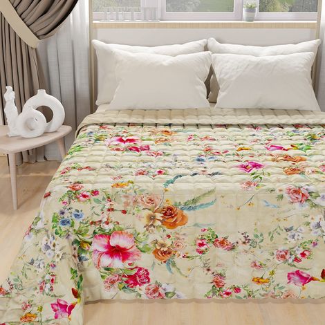 Couvre-lit d'été 220x260 cm 100 g/m² Double Face, Couette légère pour lit Une Place et demie, Printemps, Modèle Spring Tourterelle, 100% Fabriqué en Italie (1/5)