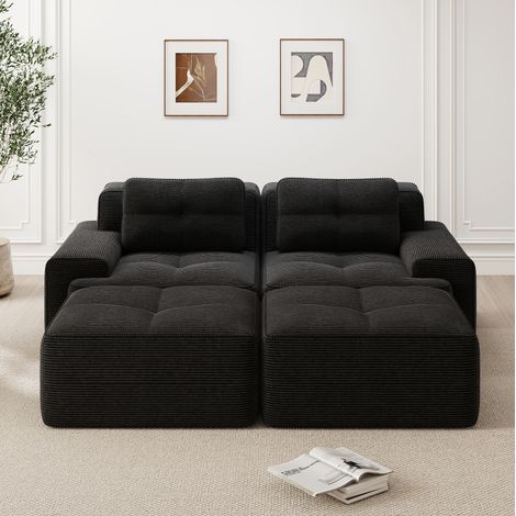 Modulares Sofa aus Cord Schwarz, boneless Design mit 74 cm Tiefsitz, montagefrei (1/5)