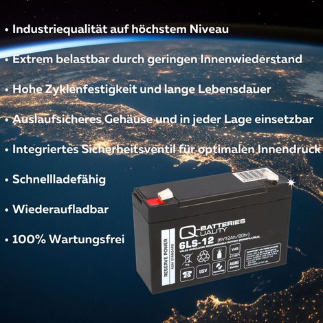 Q-Batteries 6LS-12 6 V 12 Ah AGM Bleiakku VdS G112001 (1/5)