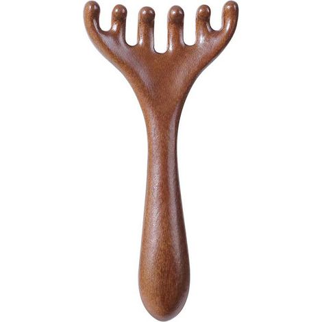 Outil de Gua Sha en Bois Naturel, Masseur en Bois de Santal à Six Griffes, Longue Poignée pour Massage par Grattage, 1 Pièce (1/4)