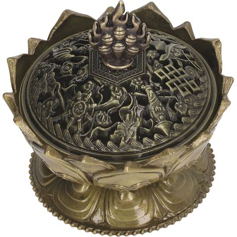 Brûleur d'encens Lotus style vintage en forme de fleur, porte-encens en alliage bronze pour la décoration intérieure (1/5)