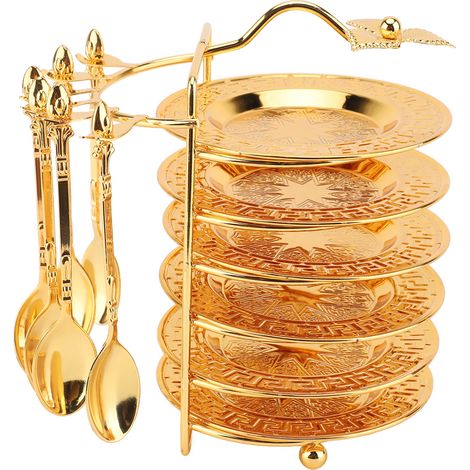 Ensemble Assiettes Cuillères Type 3 Style Européen Alliage de Zinc 6 Pièces avec Support Rangement pour Fruits Gâteaux (1/5)