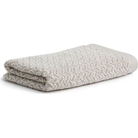 Drap de Douche à Chevrons, 85% Coton, 10% Viscose, 5% Lin, Beige Nature/Cachemire, 80 x 150 cm (1/5)