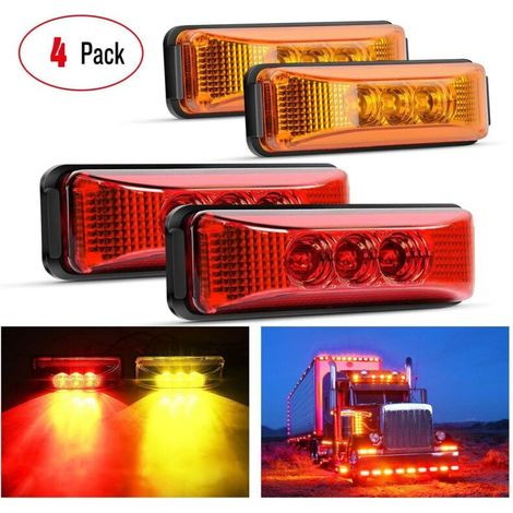 Feux de gabarit latéraux avant et arrière à 3 LED de 3,9 pouces pour remorque de camion, feux de gabarit étanches à montage en surface (rouge, orange) (1/5)