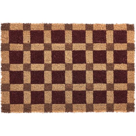 Paillasson en Fibre de Coco 40 x 60 cm Antidérapant Dessous en PVC Motif à Carreaux Beige et Rouge Villasis (1/5)