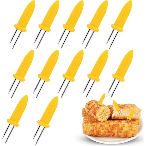 Fourchette À Maïs - Acier Inoxydable - Poignée Ergonomique Antidérapante - Pour Barbecue, Pique-Nique, Camping Et Cuisine Maison - 12 Pièces