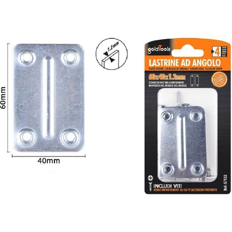 TRADE SHOP - Set 4pz Lastrine Lastrina Piastra Di Giunzione 60x40x1.2mm Con Viti Mobili 57133 - (1/2)