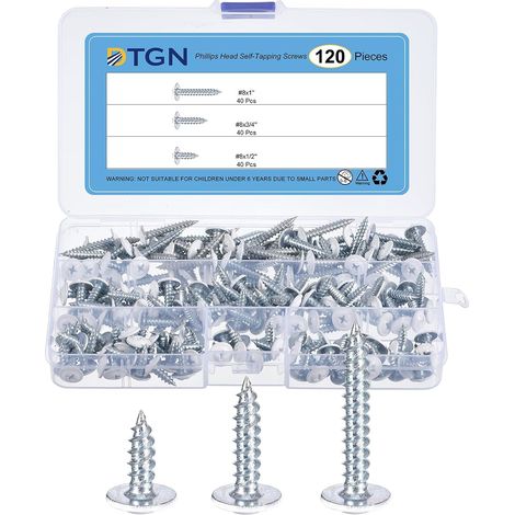 120Pcs 8×1/2" À 1" Vis Auto-Taraudeuses À Tête Phillips Kit Vis Auto-Taraudeuses Rapides, Acier Au Carbone, Tête Plate Haute Résistance, Pour Bois Métal Plastique (1/5)