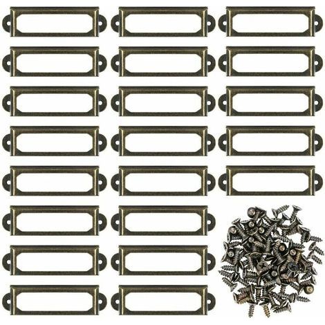 Lot de 50 supports d'étiquettes en métal pour meubles, tiroirs, armoires, cartes, plaques nominatives, cadres avec vis pour bureau, bibliothèque, bibliothèque, étagères Bronze (S 59 x 17 mm) (1/5)