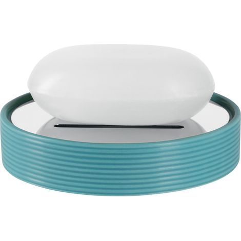 Porte savon Céramique TUBE RIBBED Bleu Spirella (1/4)