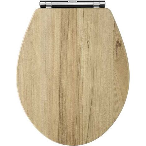Hudson Reed Richmond Soft Close Toilet Seat Natural Walnut Effect Chrome Hinges (1/2)