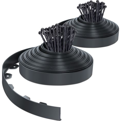 VOUNOT® Flexible Rasenkante Beeteinfassungen Kunststoff, mit 80 Erdanker, Länge 40m Höhe 5cm, Anthrazit (1/5)