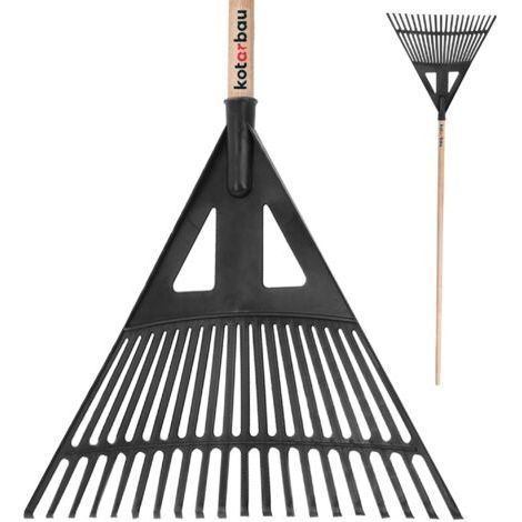 Rateau à Feuilles - Plastique - 43 cm - Noir - avec Manche - Râteau Jardin - Balai à Gazon - Ramasse Feuilles - Léger - Résistant - Entretien Jardin-NANOTEH (1/5)