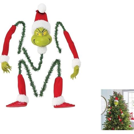 Lot de 5 décorations de sapin de Noël Grinch, tête d'elfe, bras et jambes pour sapin de Noël, couronne d'elfe volée en peluche, couronne d'ornements