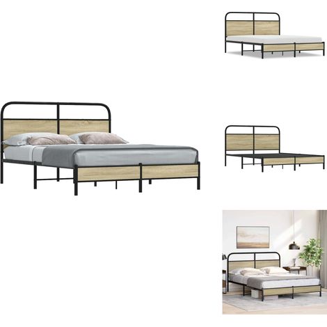 Bettgestell ohne Matratze 160x200 cm Sonoma-Eiche Holzwerkstoff - Bettgestell - Bettgestelle - Schlafzimmermöbel - Bett (1/5)