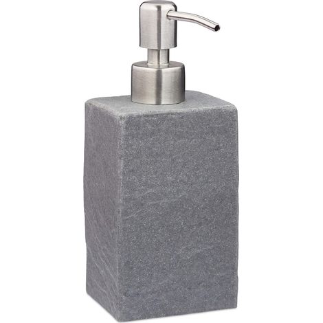 Dispensador de jabón líquido, 200 ml, recargable, para baño, dispensador de champú, bomba de acero inoxidable, gris (1/5)