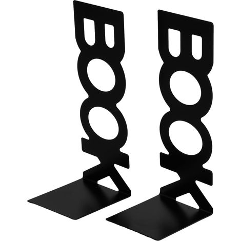 2 fermalibri in metallo nero per riviste, articoli da ufficio e per decorare gli scaffali.
