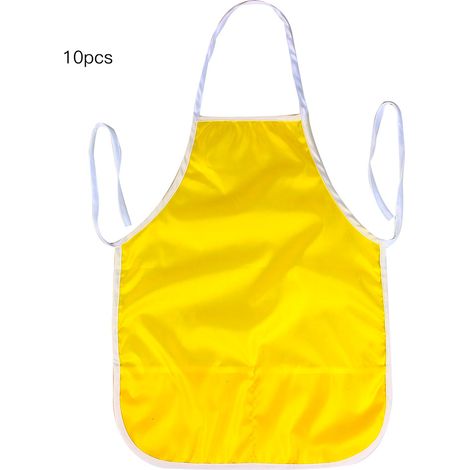 Tablier de Peinture Enfant Imperméable Sans Manches Poche Double Tissu Résistant Jaune 10 Pièces 48x35cm (1/5)